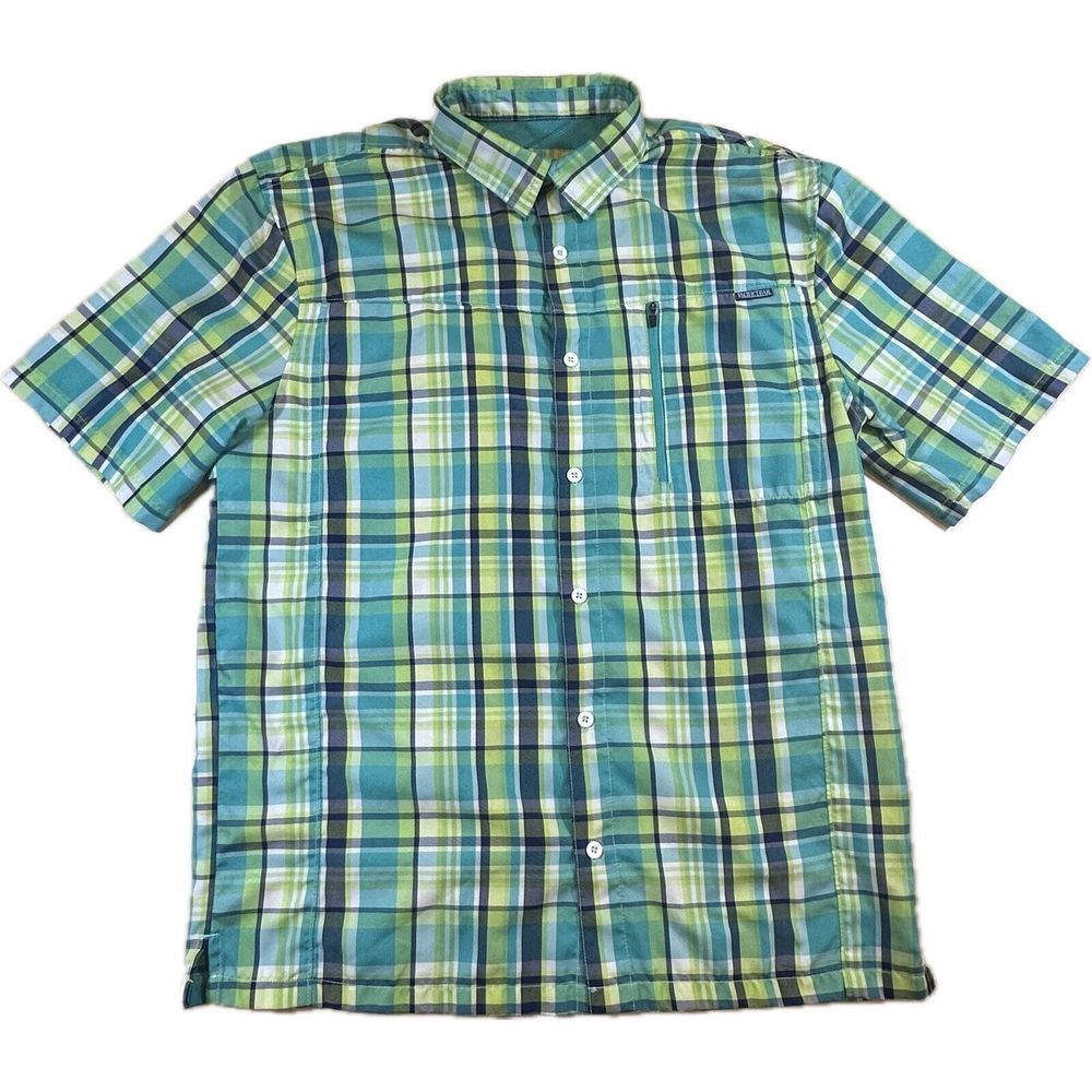 Pacific Trail Men's L‎ Outdoor Vented Green Plaid Short Sleeved Shirt Zip Pocket